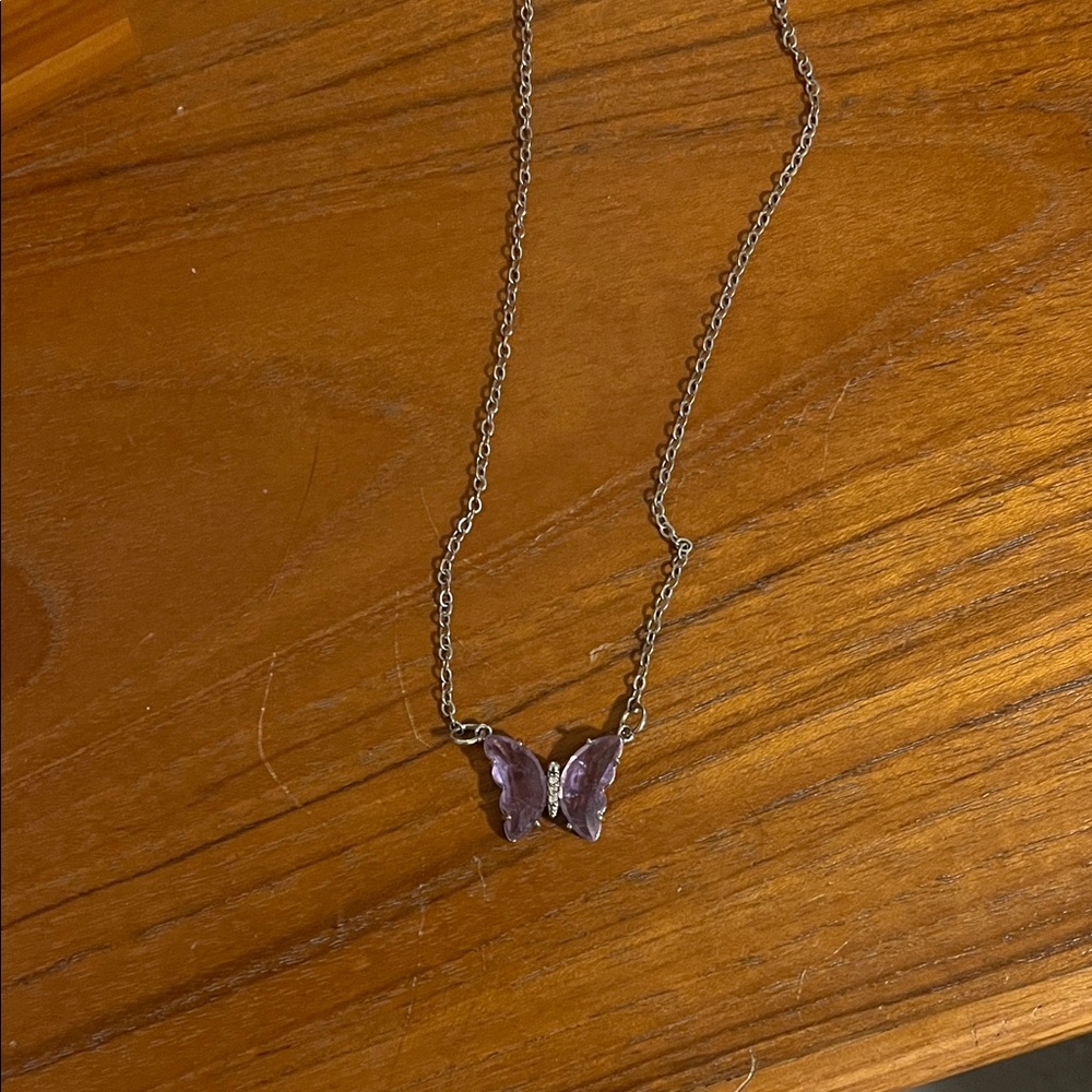 Purple Butterfly Pendant Necklace